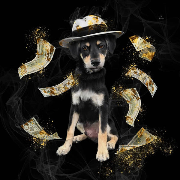 Handgemaltes Haustierportrait auf Handyhülle im Mafia Stil