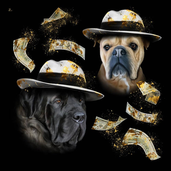 Handgemaltes Haustierportrait auf Premium Kuschelkissen im Mafia Stil