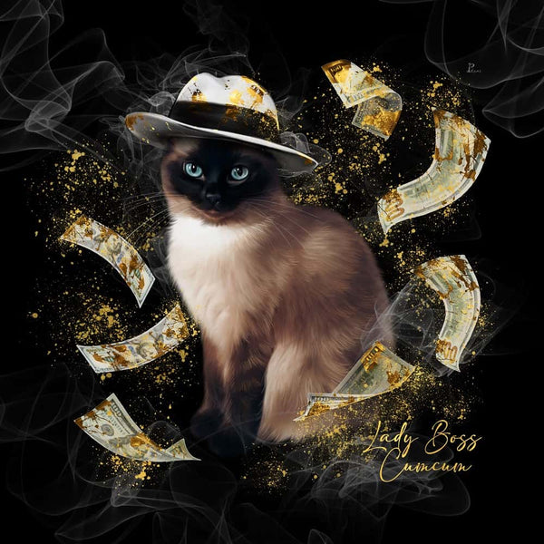 Handgemaltes Haustierportrait auf Premium Kuschelkissen im Mafia Stil