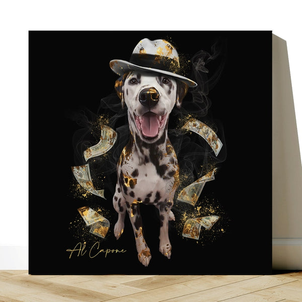 Handgemaltes Haustierportrait auf Premium Leinwand im Mafia Stil