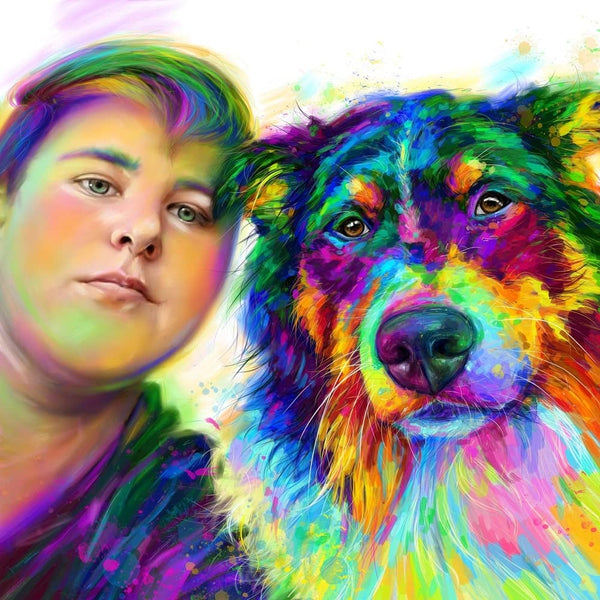 Handgemaltes Haustierportrait als Acrylblock im Colourful Stil